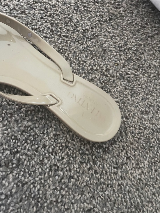 Valentino Garavani Nude Jelly Bow Flip Flops with Gold Studs